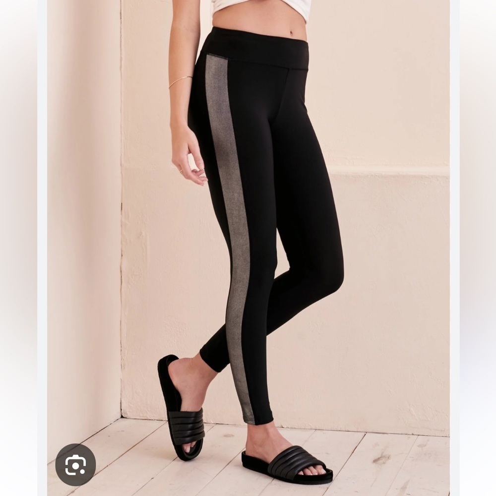 Adore Me Black Leggings with Metalic Side Panels